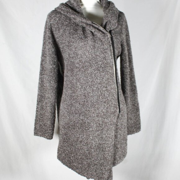 Edgy Gray Wool Blend Asymmetrical Zip-Up Knit Cardigan – Size Large - Picture 2 of 8
